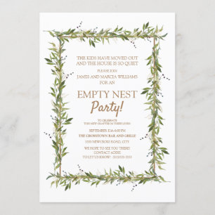 Convites Verde Moderno Deixa Dourado Festa de Ninho Vazio