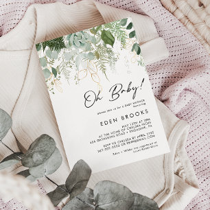 Convites Verde moderno e Dourado Oh Baby! Chá de fraldas