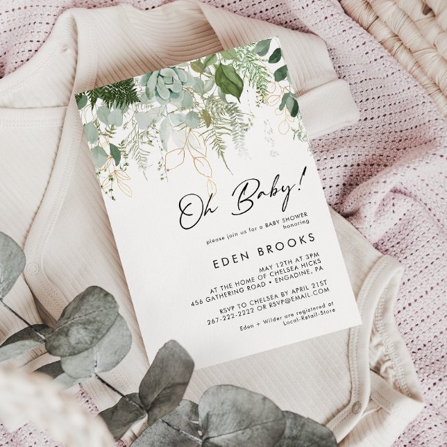 Convites Verde moderno e Dourado Oh Baby! Chá de fraldas (Criador carregado)