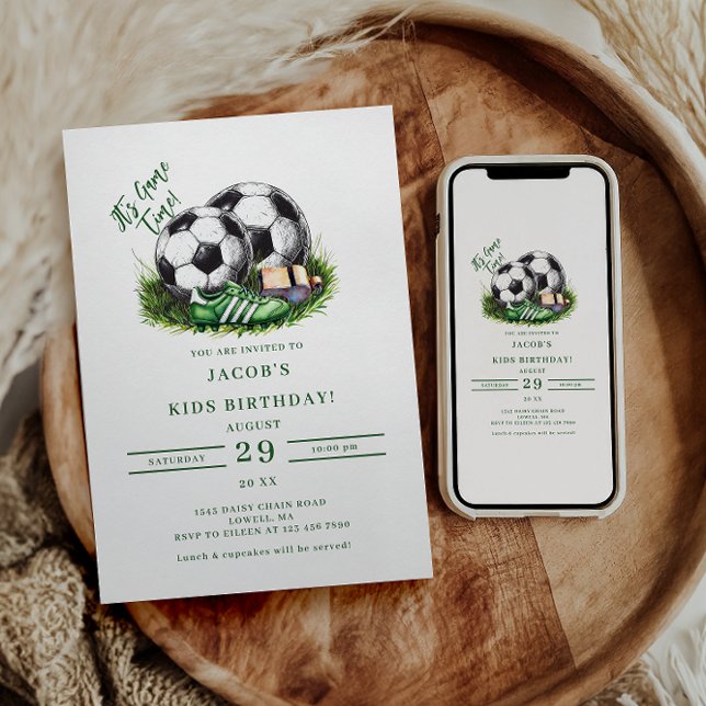 Convites Verde naval Futebol Kids Watercolo (Criador carregado)