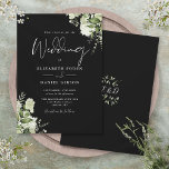 Convites Verde Negro E Branco Deixa Casamento Monograma<br><div class="desc">Esta elegante vegetação botânica deixa o convite para casamento pode ser personalizado com suas informações em tipografia chica com suas iniciais de monograma no reverso. Projetado por Thisnotme©</div>