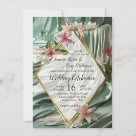 Convites Verde, Névoa, Esfregões de Seda e Flores de Pinkis