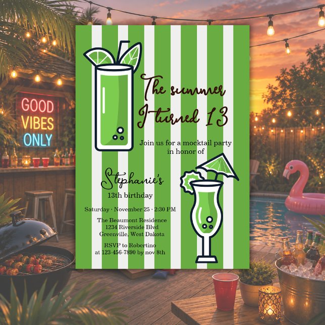Convites Verde O Verão Em Que Fiz 13 Anos Mocktail Aniversá (Criador carregado)