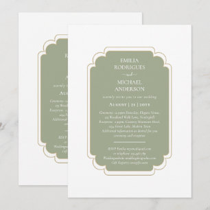 Convites Verde Oleícola De Casamento BILINGUAL Duplo