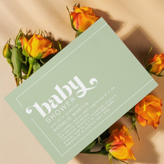 Convites Verde-oliva | Chá de fraldas Retroneutro moderno (Criador carregado)