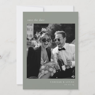 Convites Verde Oliva Minimalista Elegante Foto Salve a data