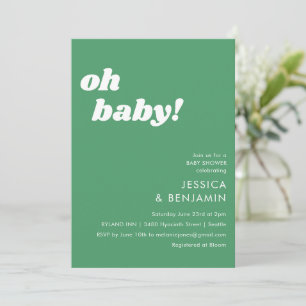 Convites Verde Ousado Retro Oh Baby Shower Divertido Alegre