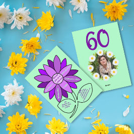 Convites Verde pálido 60.º Aniversário Girassol Roxo Simple