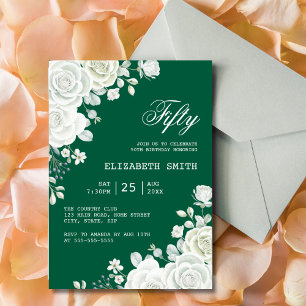 Convites Verde Pastel Branco Rosa Floral Aniversário