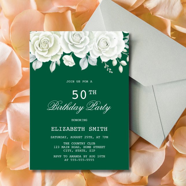 Convites Verde Pastel White Rose Greenery Aniversário (Criador carregado)