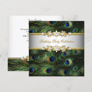 Convites Verde Pavão Azul Dourado Branco Festa Elegante