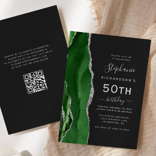 Convites Verde Prata Agata QR Código 50º Aniversário