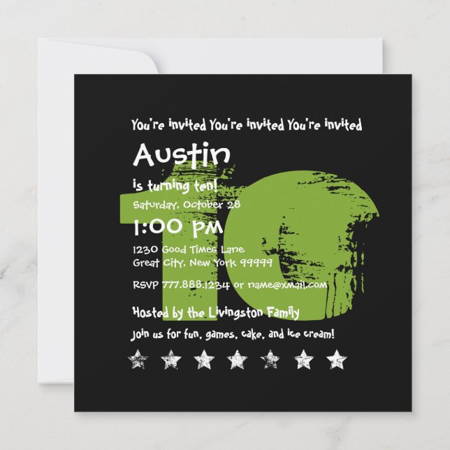 Convites VERDE PRETO 10ª Festa de aniversário 10 anos V02B1 (Verso)