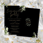 Convites Verde Preto Floral E Festa de noivado Dourada<br><div class="desc">Este elegante convite para festa de noivado floral verde pode ser personalizado com suas informações em tipografia quica com suas iniciais de monograma no verso. Projetado por Thisnotme©</div>