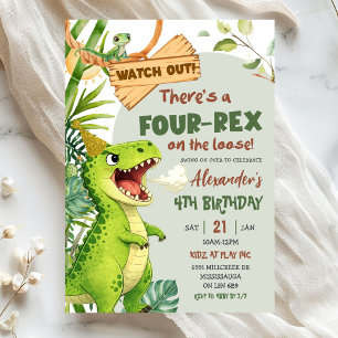 Convites Verde Quatro Rex Solto Aniversário de Quatro Anos