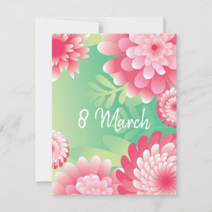 Convites Verde rosa 8 de março. Feliz Dia das Mulheres.