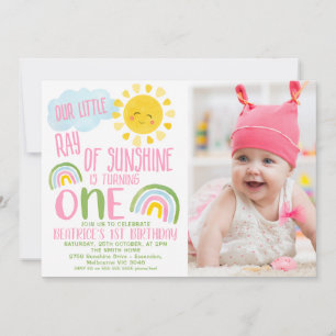 Convites Verde Rosa Nosso Pequeno Raios De primeiro anivers