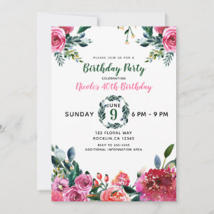 Convites Verde Rosa Vintage Floral Chic Birday
