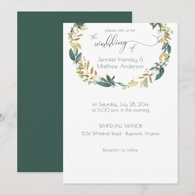 Convites Verde Russo e Dourada Terra Verde | (Frente/Verso)