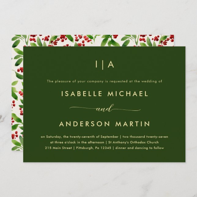 Convites Verde Rustic Christmas Wedding (Frente/Verso)