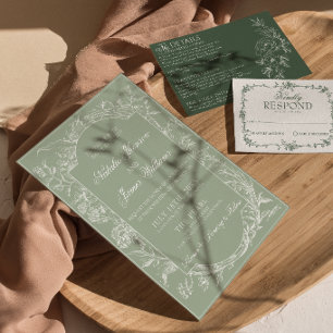 Convites Verde Salvia Floral Boho Botânico Casamento Modern