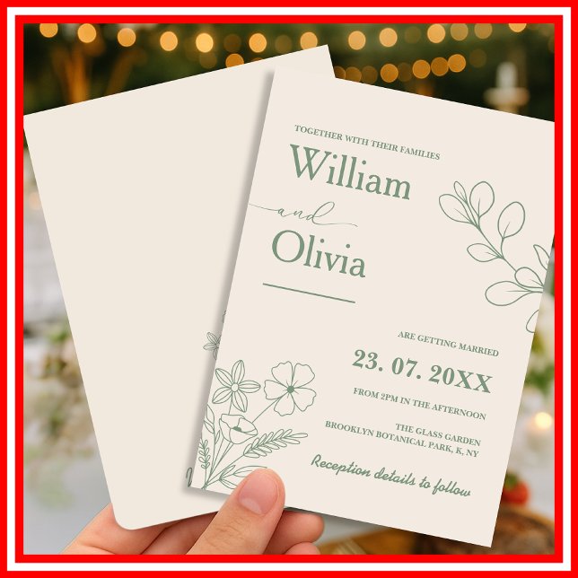 Convites Verde Salvia Folhagem Casamento Boho (Criador carregado)