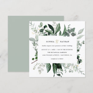 Convites Verde selvagem  Casamento Botânico Moderno Dourad