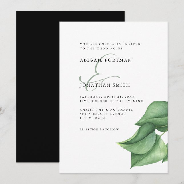 Convites Verde Simples com Casamento Ampersand (Frente/Verso)