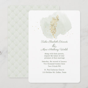 Convites Verde Simples com Casamento Floral Dourado