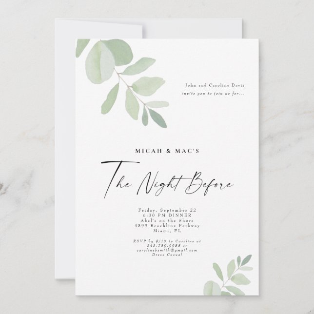 Convites Verde Simples Na Noite Antes Do Janta (Frente)