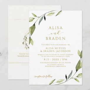 Convites Verde Simples Vinha Elegante Dourado