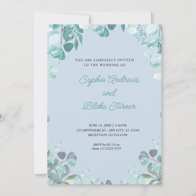 Convites Verde sofisticado moderno enquadrou casamento azul (Frente)