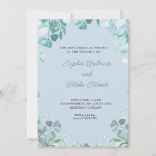 Convites Verde sofisticado moderno enquadrou casamento azul