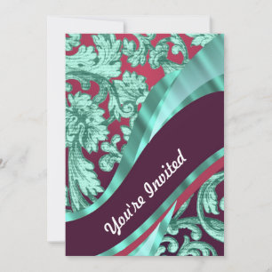 Convites Verde teal e damasco magenta