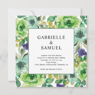 Convites Verde Teal Purple Modern Watercolor Floral