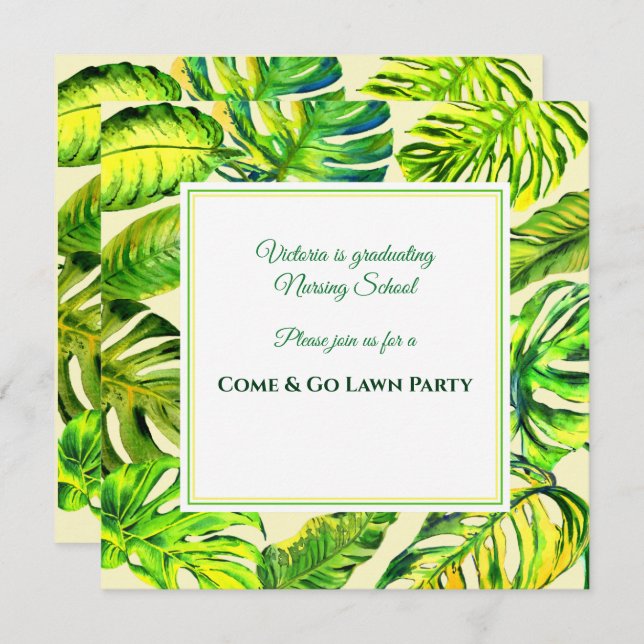 Convites Verde Tropical Aquarela Deixa Graduação (Frente/Verso)