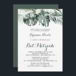Convites Verde Tropical Branca Bat Mitzvah<br><div class="desc">Este convite de morcego floral branco tropical mitzvah é perfeito para um morcego rústico mitzvah. A design apresenta palmeiras verdes folhas buquês com flores brancas adoráveis.</div>