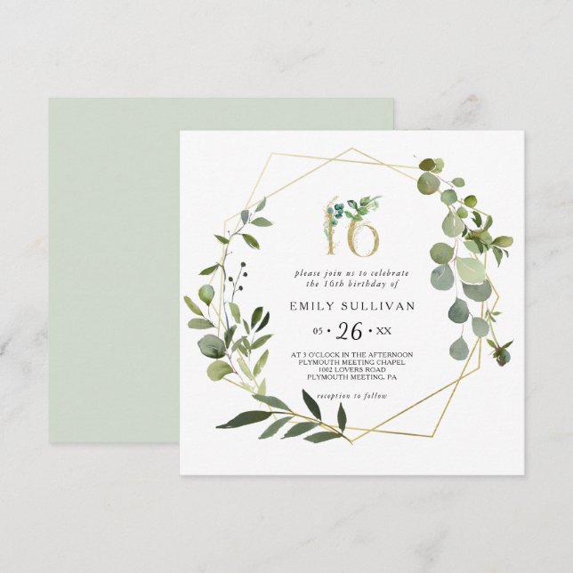 Convites Verde tropical deixa dezesseis Festas de aniversár (Frente/Verso)