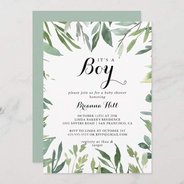 Convites Verde tropical elegante É um Chá de fraldas (Frente/Verso)