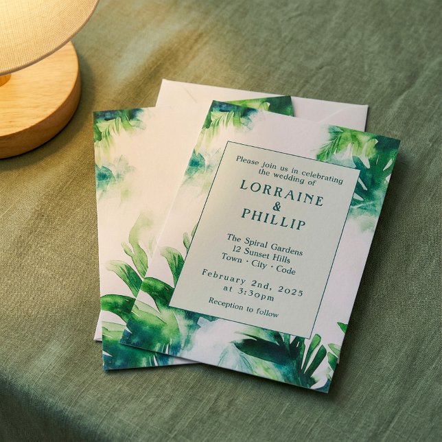 Convites Verde Tropical Elegante Folha Botânica verde (Tropical Greenery Elegant Botanical leafy green Invitation)
