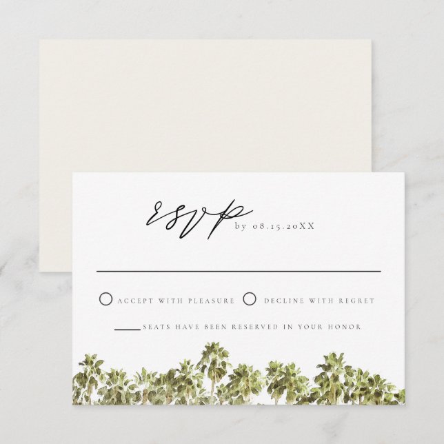 Convites Verde Tropical Palm Tree Beach RSVP (Frente/Verso)