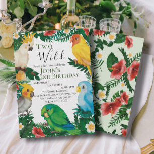 Convites Verde Tropical Papagaios Exóticos Aniversário Selv