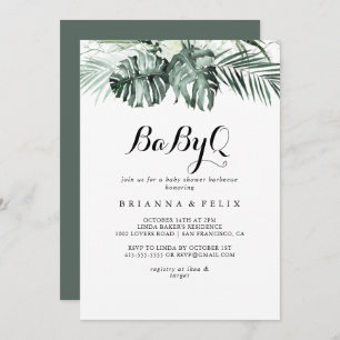 Convites Verde tropical White BabyQ Chá de fraldas Barbecue