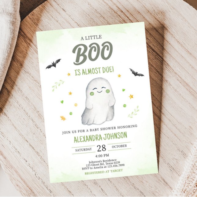 Convites Verde Um Pequeno Chá de fraldas (Green Ghost Halloween Baby Shower Invitation)