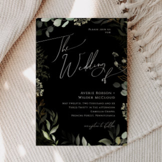 Convites Verde Whimsical Black e Dourado Casamento de