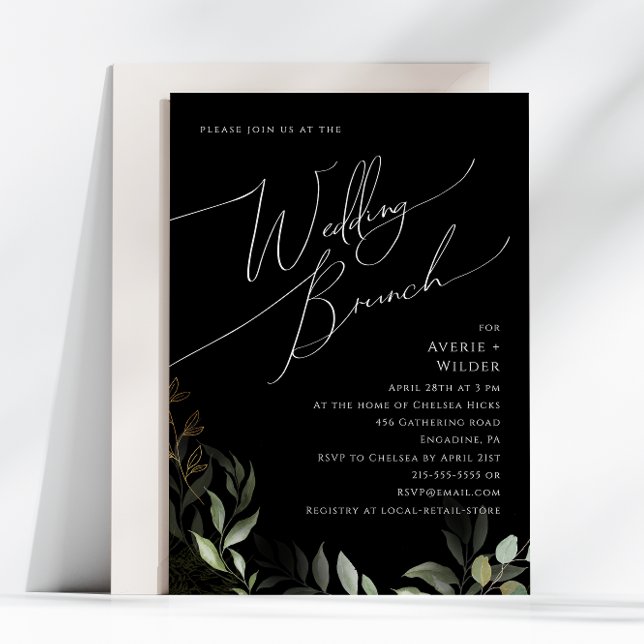 Convites Verde Whimsical e Dourado | Black Wedch Brunch (Criador carregado)