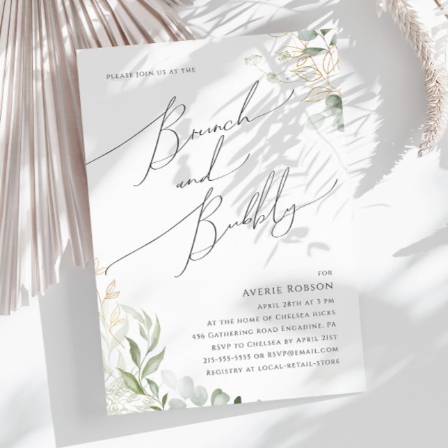 Convites Verde Whimsical e Dourado | Brunch e Bubble (Criador carregado)