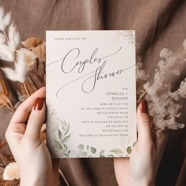 Convites Verde Whimsical e Dourado | CHÁ CASAL (Criador carregado)