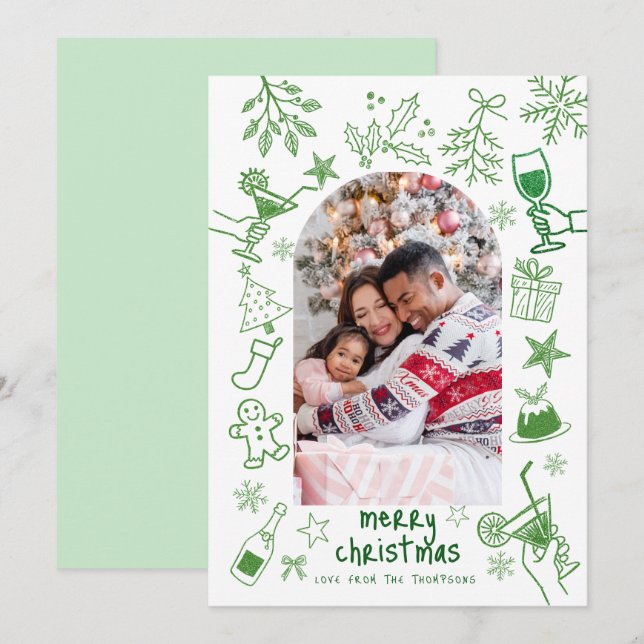 Convites Verdes Escrivíveis Desenhos De Glitter Feliz Natal (Frente/Verso)