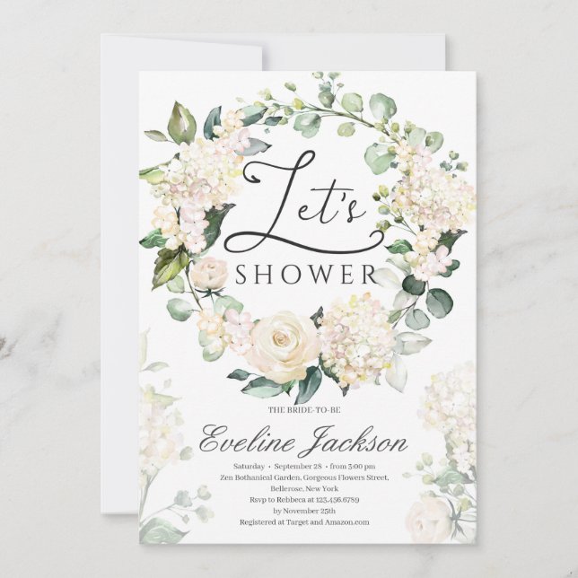 Convites Verdura floral roseiras brancas, cor verde, ouro g (Frente)